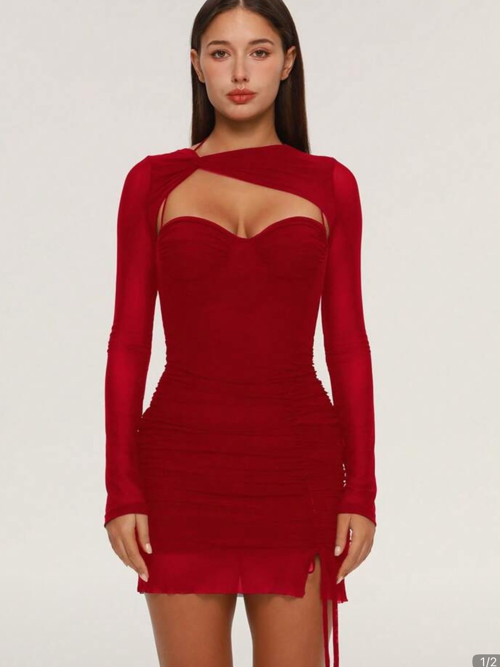 SHEIN Red Long-Sleeve Cutout Bodycon Dress